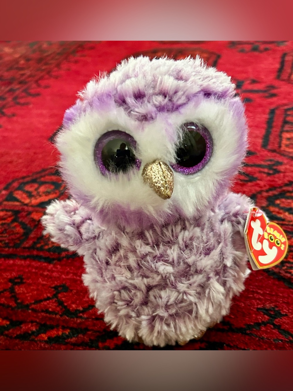 Ty Beanie Boos Moonlight the Owl Purple and White Plush Owl Beanie Boo Hang Tag
